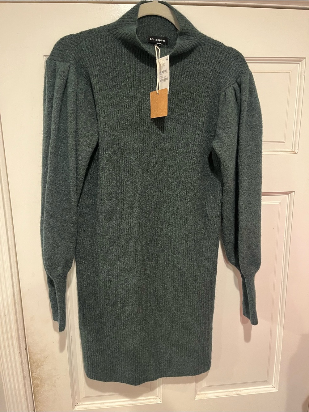 Blu Pepper Forest Green Ribbed Turtleneck Sweater Dress